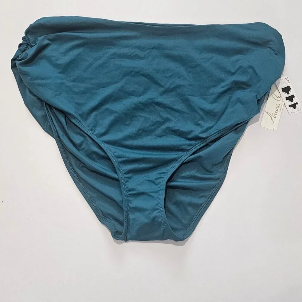 Anne Cole Plus Size Convertible High Waist Shirred Swim Bottoms - Picture 6 of 8